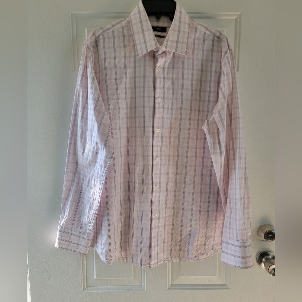 Hugo Boss Pink Plaid Casual Shirt - Picture 1 of 5